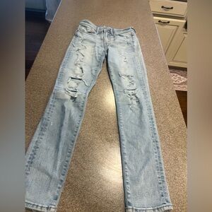 American Eagle Outfitters Men's Light Blue Ripped Skinny Jeans